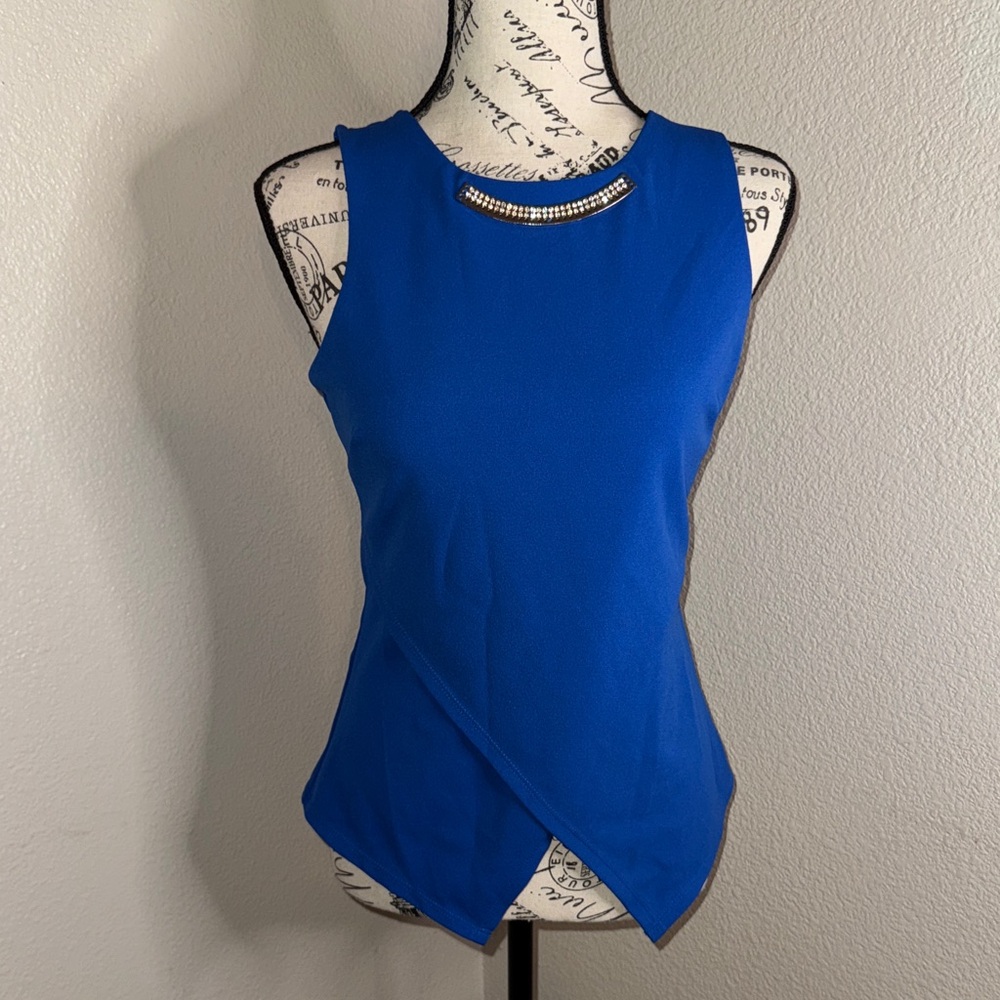 Papaya Royal Blue Tank Top with Embellished Neckline